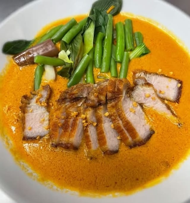 Kare-Kare (Pork Kawali) with Rice.