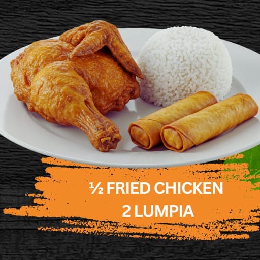 Half Fried Chicken with Rice Lumpia.