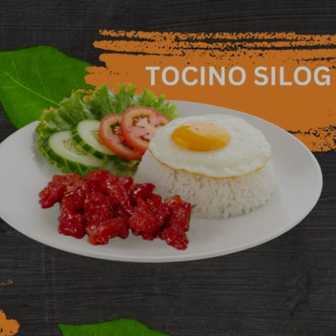 Tocino Cured Sweet Pork with Rice and Egg.
