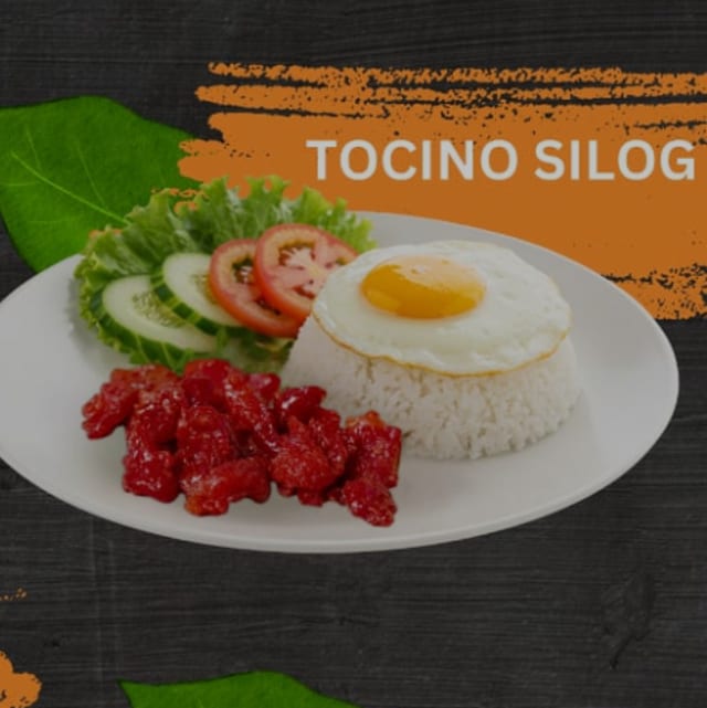 Tocino Cured Sweet Pork with Rice and Egg.