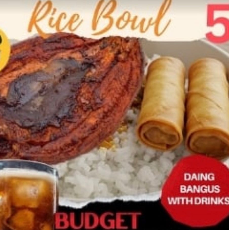 Rice Bowl 5 /Daing Na Bangus +2 Lumpia+ Canned Soda.